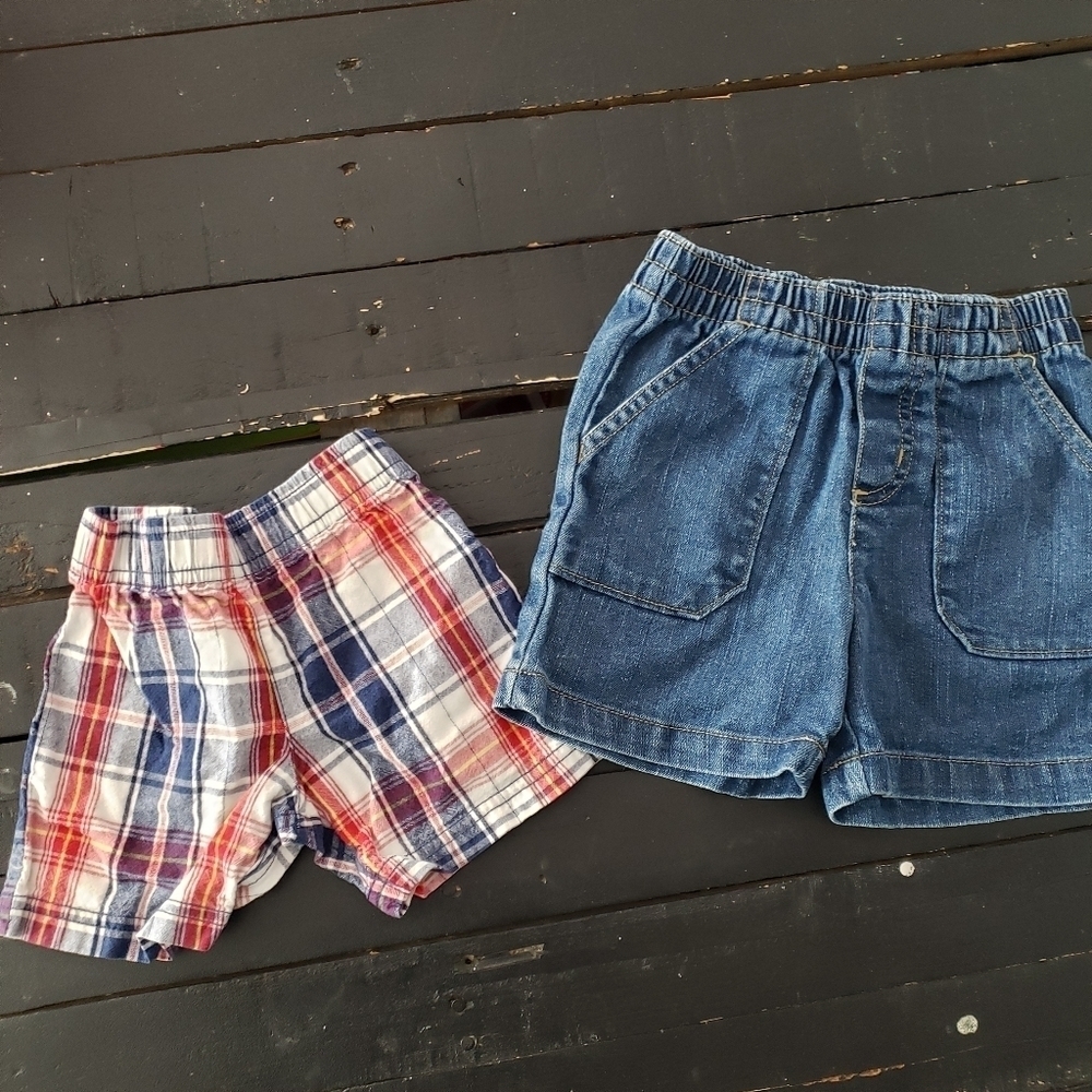 Bundle of Two Baby Boy Shorts 18 Months Red Blue Plaid Denim Garanimals Healthex